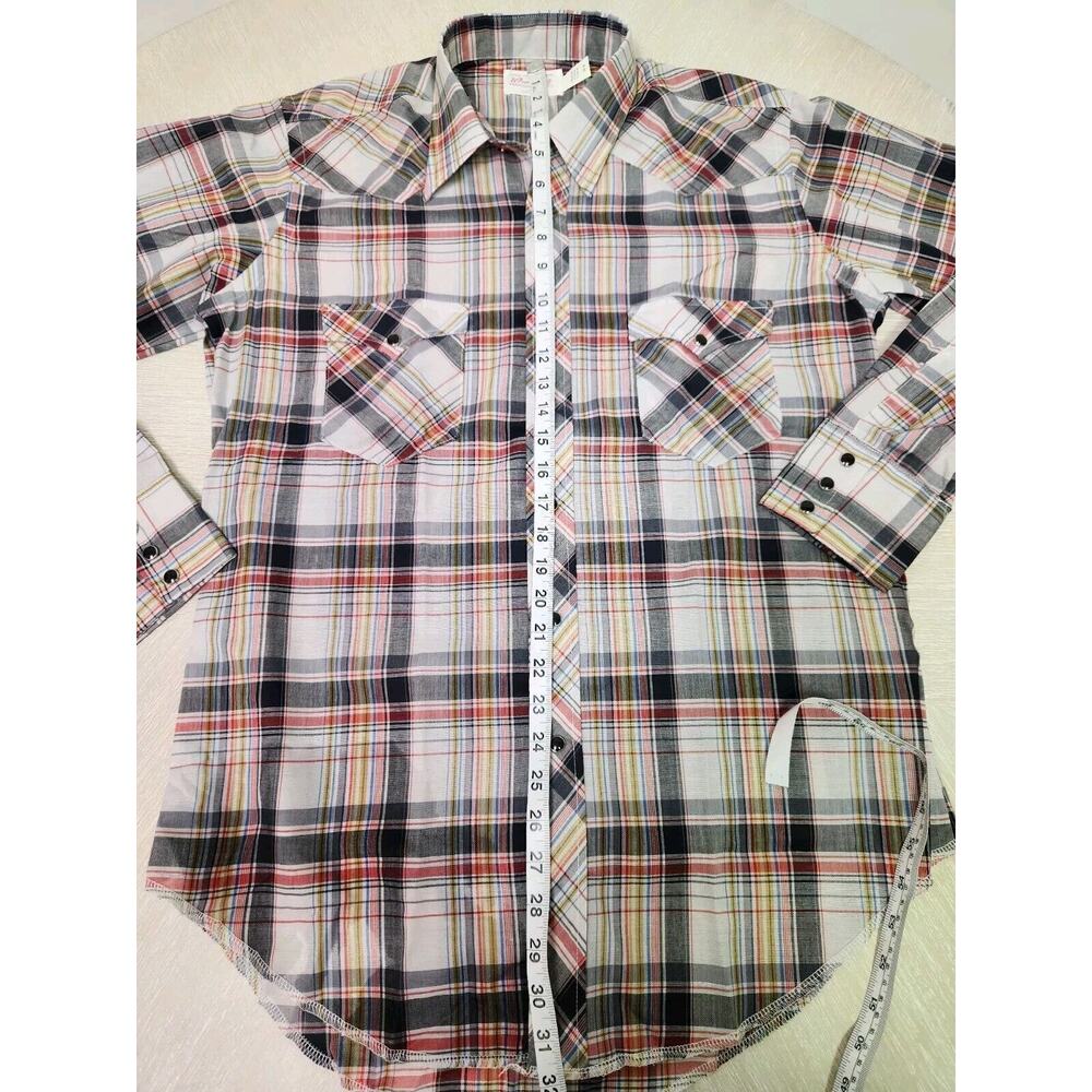 Vintage 60s Wrangler Cursive Label USA Western Plaid Pearl Buttons Nwot 16-34 - Picture 11 of 12
